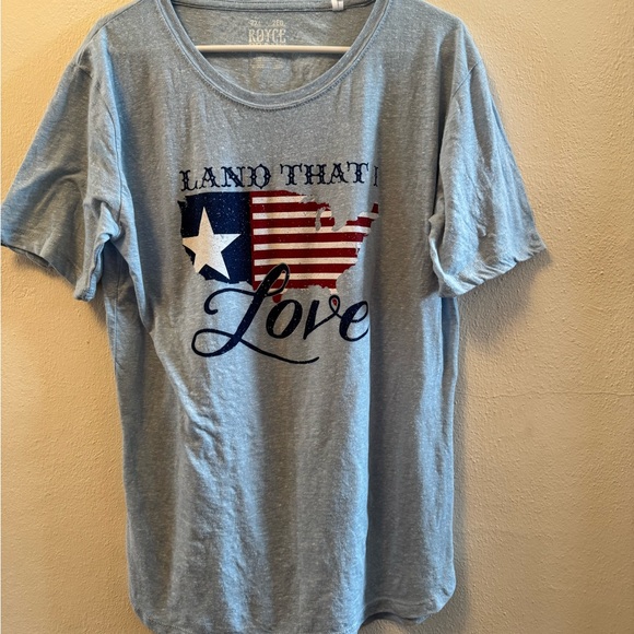 Royce Brand Tops - Royce Brand Women’s ‘Land That I Love’ Patriotic Tee Chambray Blue Size 2XL